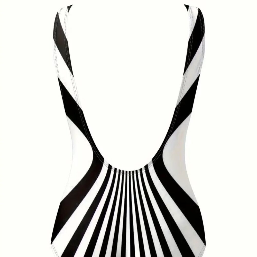 Striped Color Block Backless One-Piece Swimsuit - Picture 3 of 5